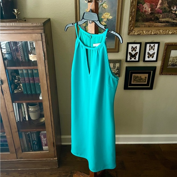 Banana Republic keyhole halter shift dress knee length lined 14 aqua turquoise - Picture 3 of 11